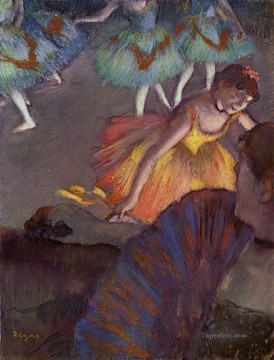  Edgar Lienzo - Bailarina y dama con abanico Bailarín de ballet impresionista Edgar Degas